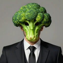 a man wearing a broccoli mask and formal suit, digital illustration, matte painting, hyperrealistic, photoreal, symmetry, highly detailed, sharp focus, 8 k, hd, intricate, by beksinski and simonetti