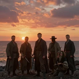 a beautiful sunset over the ocean by zack snyder, willem van haecht, vincent di fate, viktor vasnetsov, tyler edlin, artstation, 8 k, volumetric lighting, perfect, highly detailed