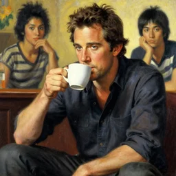 attractive don cheadle playing as 2 1 savage drinking coffee, painting by j. c. leyendecker, yoji shinkawa, katayama bokuyo