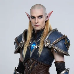 twitch streamer asmongold as a night elf, detailed face, balding, world of warcraft cosplay, medium shot, studio lighting
