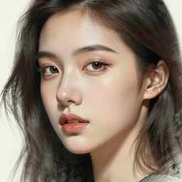 beautiful young woman face with artist sketch detailed closeup