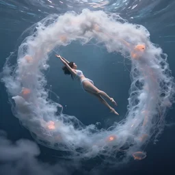 a fish woman, diving in the air rounded by jelly clouds made by Stanley Artgerm Lau, WLOP, Rossdraws, ArtStation, CGSociety, concept art, cgsociety, octane render, trending on artstation, artstationHD, artstationHQ, unreal engine, 4k, 8k,