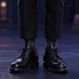a closeup photorealistic picture of Michael Jackson from waist down, black shoes, sparkle socks on his tip-toes, night time Trending on Artstation, featured on Behance, well-rendered, Unreal Engine, 4K HD