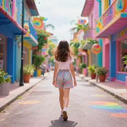 a vibrant dream of nostalgic psychedelic hallucination of a girl walking down a street in kyoto japan, lush plants and lanterns, a woman wearing a gucci dress is exploring kyoto, high fashion, by moebius, edward hopper and james gilleard, zdzislaw beksinski, steven outram hd, 8 k, artstation