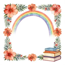 photo frame, hippy, floral, rainbow, books
