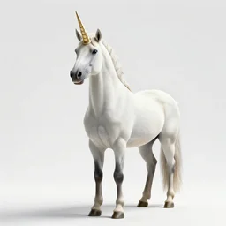 heroic unicorn, cinematic studio photo, full body, standing, isolated on a pure white background, centered, whole figure in frame, sharp focus, studio lighting