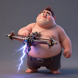 a single lightning bolt crossbow made by pixar artists, concept art, hyperrealistic, fat, trending on artstation, high quality, highly detailed, path traced, soft lighting, hyper detailed, intricate, 8 k