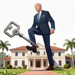 joe biden, as the colossal titan, stomping a florida mansion with massive foot, attack on titan, anime key visual, wit studio official media, beachfront mansion, huge mansion