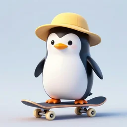 it's a skateboarding penguin with a sunhat!