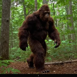 Bigfoot walking through the forest, trailcam footage, 4K details