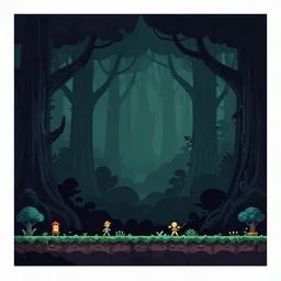 deep dark ancient forest, mandelbulber vector art, side-scrolling 2d platformer game, trending on artstation, 30mm, by Noah Bradley