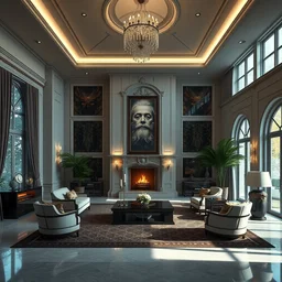 exquisitely detailed brightly lit interior rendering of a beautiful luxurious house by joseph paxton, well furnished, unreal engine, by peter guthrie