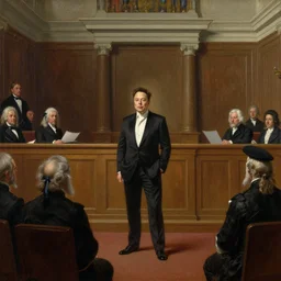 oil painting of elon musk on trial in the court of chancery by benjamin ferrers, oil on canvas, painterly, intricate, circa 1 7 9 5, highly detailed