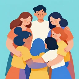 Illustration. a brightly colored, abstract scene. It appears to show a group of people or animals in a joyful embrace, with swirls of color and patterns around them. flat color by Pieter Bruegel the Elder, by Emil Ferris casual, rhythmic