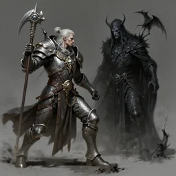 a warforged bard fighting an undead lich, fantasy concept art, intricate detail
