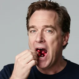bryan cranston bulging cheeks eating cranberries, open mouth filled with cranberries, studio light, bloom, detailed face, magazine, press, photo, steve mccurry, david lazar, canon, nikon, focus