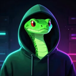 green snake head in hoodie, portrait, vaporwave, synthwave, neon, vector graphics, cinematic, volumetric lighting, f 8 aperture, cinematic eastman 5 3 8 4 film