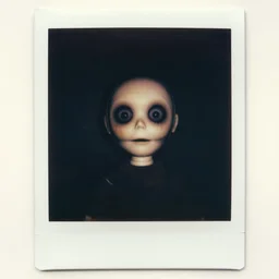 an eerie polaroid photograph of a scary evil horrifying ventriloquist dummy staring at you in the backrooms, nighttime, dimly lit, creepy hd 4k