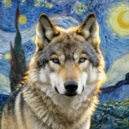 retarded wolf portrait, van gogh style