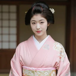 portrait of a gorgeous japanese lady wearing kimono, pink zen style, photorealistic portrait, porcelain skin, smooth, 8 k, beautiful volumetric lighting