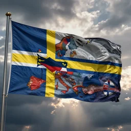 the new flag of the baltic federation consisting of all nordic, scandinavian and baltic countries, new country flag, waving flag, rendered in vray
