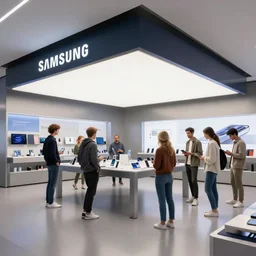 samsung store, concept art by noah bradley, darek zabrocki, tyler edlin, jordan grimmer, neil blevins, james paick, natasha tan, highly detailed, ultra detailed, ultra realistic, trending on artstation
