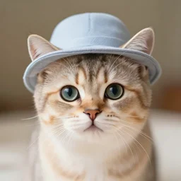 a photograph of a kitten wearing a small hat