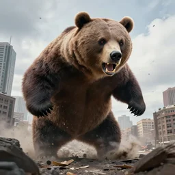 ! dream a giant angry bear attacking the city, photomanipulation, photoshop, digital art