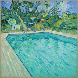 painting by van gogh, swimming pool