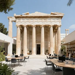 university coworking space, in the style of ancient greece, architectural photography, hd, highly detailed