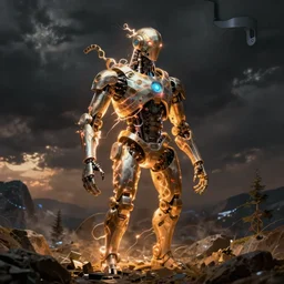 science - fantasy humanoid automaton infused with electricity, in the style of artgerm