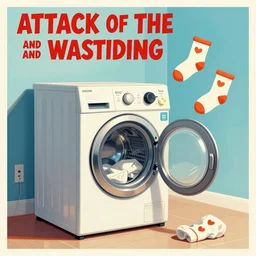 attack of the washing machines and flying socks, 1 9 5 0 s science fiction poster, retrofuturism, behance, trending on artstation