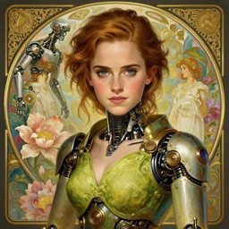 portrait of emma watson avocado, robot steampunk, floral! horizon zero dawn machine, intricate, elegant, highly detailed, ray tracing, digital painting, artstation, concept art, smooth, sharp focus, illustration, art by artgerm and greg rutkowski and alphonse mucha, 8 k