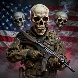 military bullets skulls weapons american flag smoke scariest horror nightmare by junji ito and horiyoshi iii, digital art, deepdream cosmic, 3 d high definition, trending on artstation, photorealistic, high resolution, 8 k, octane, hyper detailed, trending on deviantart insane details, intricate, elite, ornate, elegant trend, highly detailed and intricate, sharp focus, photography, unreal engine