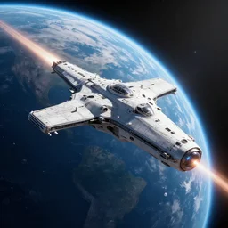 space frigate approaching the earth, lightspeed, artstation, volumetric light, high detail, reflections, perfect, concept art, hdr, 4 k
