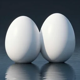 2 0 white egg shaped spheres intersect and merge in space to form a parametric building, designed by antti lovag on the calm water surface