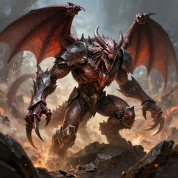 deathwing from world of warcraft tearing the world apart by his claws by greg rutkowski, trending on artstation
