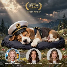 a beagle puppy sleeping in a captains uniform by jeremiah ketner, Martine Johanna and Takashi Murakami, and Sandra Chevrier, digital art