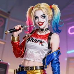 a beautiful anime illustration artwork of harley quinn by alessandro barbucci, featured on artstation