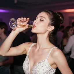 Ballerina drinking in a party, highly detailed