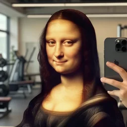 female influencer face in gym instagram mona lisa face selfie photo staring at camera with curly hair in gym # gym # photography # beauty