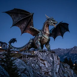 huge mountain dragons alps background night sky