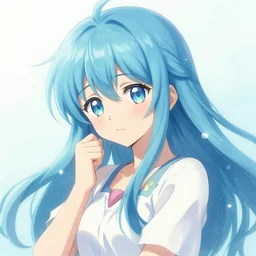 aqua from konosuba, painting, cool color palette, refreshing, soft lighting, by wlop