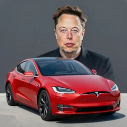 painting of Elon Musk in a red Tesla
