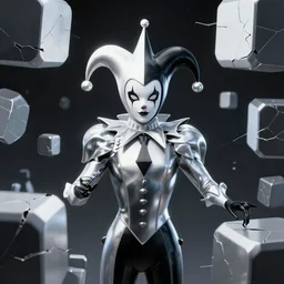 front shot of a court jester character mesmerizing fractal hyper cubes platinum cracked dark future hyper dimensional space galactic crystal nebula edges elegant detailed concept artstation sharp focus ray tracing cinematic masterpiece fine portrait octane render nvidia