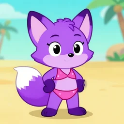 cute Anthropromorphic purple furry fox wearing gloves and a bikini, Toontown Online