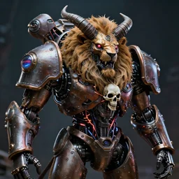futuristic steampunk alien bug portrait, long horns, lion mech armor, warhammer 4 0 k, mechanical internals, exposed wire sparks, hyper realistic shiny textures, 8 k, skull, cyberpunk, intricate details, fluorescent glow, science fiction space horror, unreal engine, dark, heavy shading, depth of field