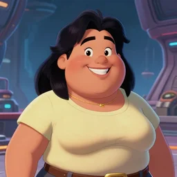 smiling happy heavy filipina woman character portrait, by don bluth, sci - fi environment, highly detailed, dynamic shadows, 4 k, wallpaper - 1 0 2 4