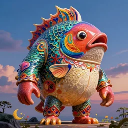a beautiful painting of a giant fish man, gigantic, octane render, brilliantly coloured, intricate, ultra wide angle, trending on artstation, dusk, volumetric lighting, polished, micro details, ray tracing, 8k
