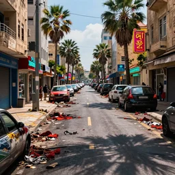 sad and disturbing photo of the empty streets of tel aviv, israel, rotting, summer, morning, vivid colors, neon, art by gregory crewdson and artgerm and wlop and william - adolphe bouguereau